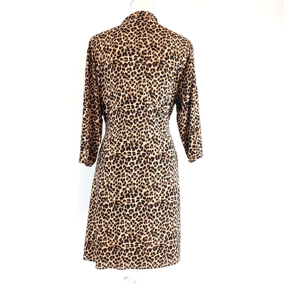 Rene Rofe SIZE L Brown Cheetah Animal Print 3/4 Sleeve Tie Sleepwear Short Robe - Picture 4 of 11